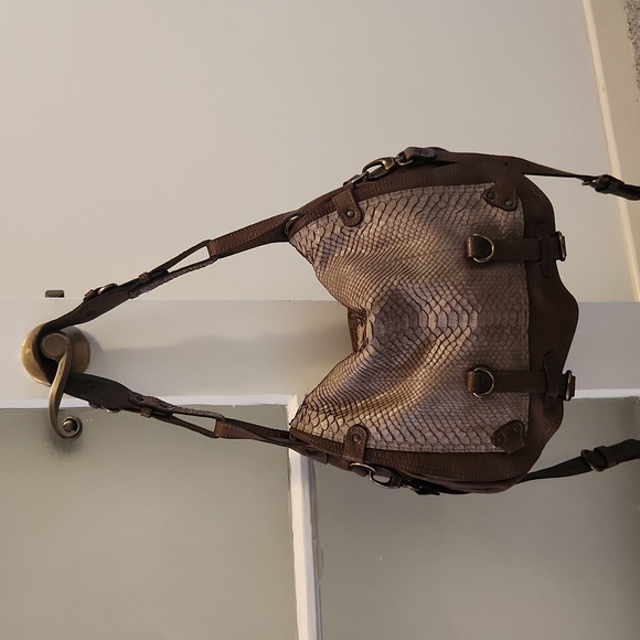 Abaco Jamily Python Snake Flap Bag - Brown - Picture 3 of 17